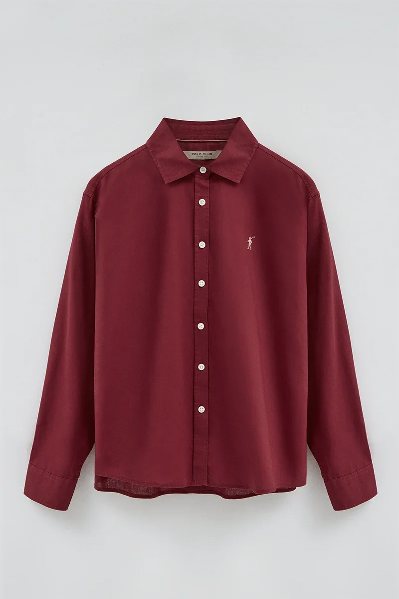 Burgundy cotton-linen shirt with loose fit and Rigby Go embroidery - Image 8
