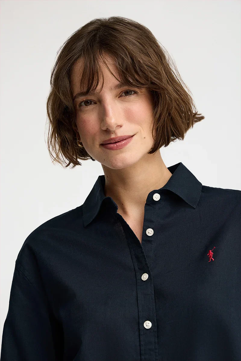 Navy-blue cotton-linen shirt with loose fit and Rigby Go embroidery - Image 3