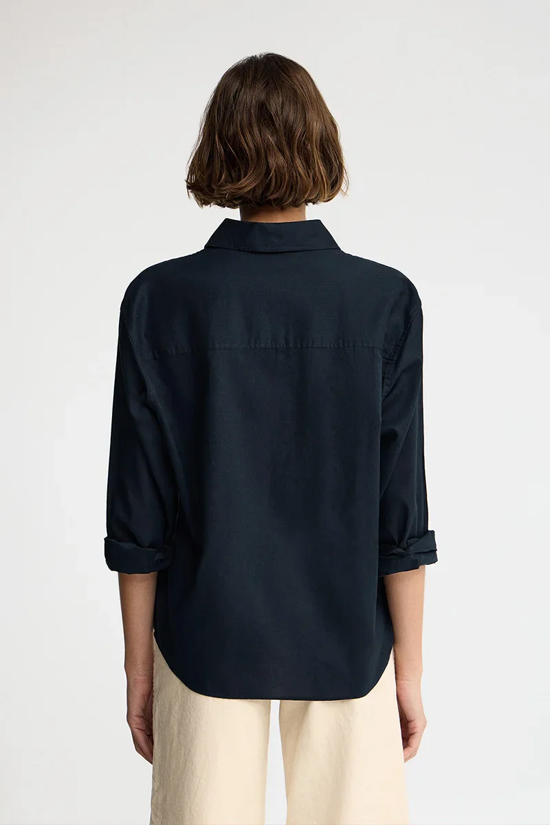 Navy-blue cotton-linen shirt with loose fit and Rigby Go embroidery - Image 5