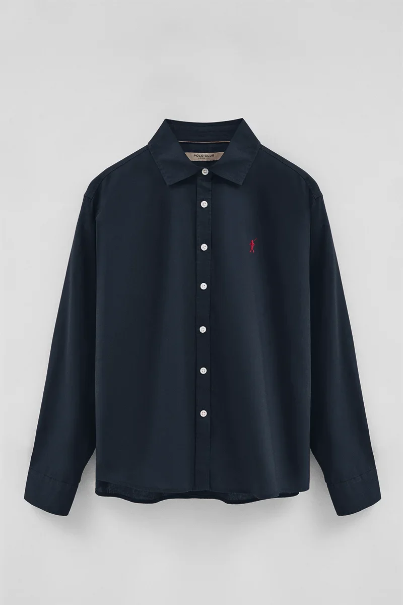 Navy-blue cotton-linen shirt with loose fit and Rigby Go embroidery - Image 6