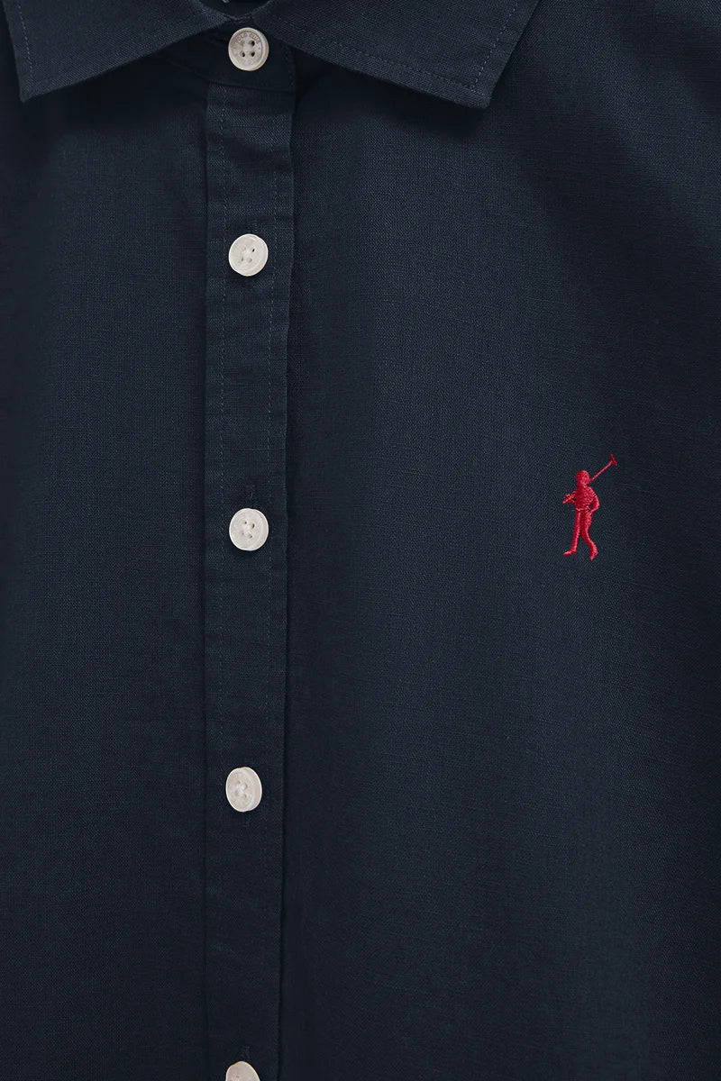 Navy-blue cotton-linen shirt with loose fit and Rigby Go embroidery - Image 7