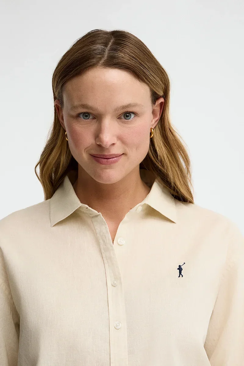 Cream cotton-linen shirt with loose fit and Rigby Go embroidery - Image 3