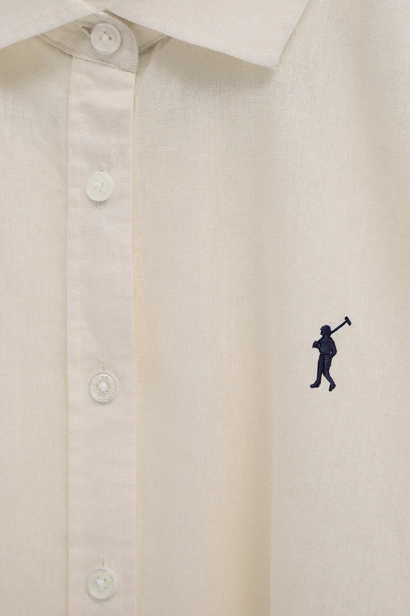 Cream cotton-linen shirt with loose fit and Rigby Go embroidery - Image 7