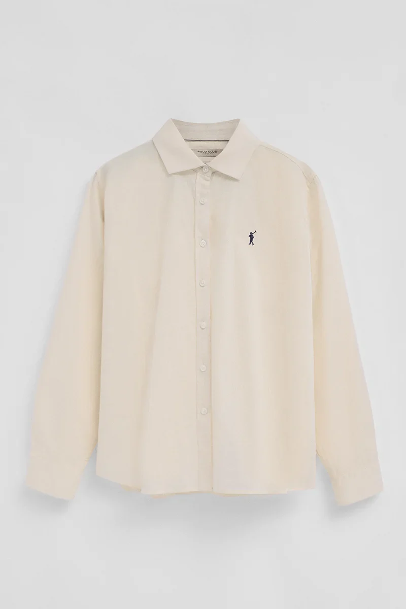 Cream cotton-linen shirt with loose fit and Rigby Go embroidery - Image 9