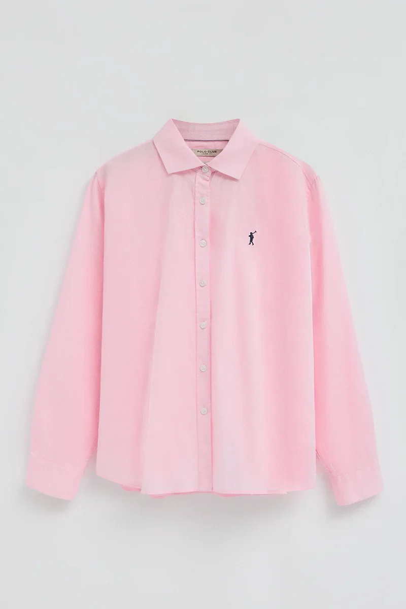 Pink cotton-linen shirt with loose fit and Rigby Go embroidery - Image 4