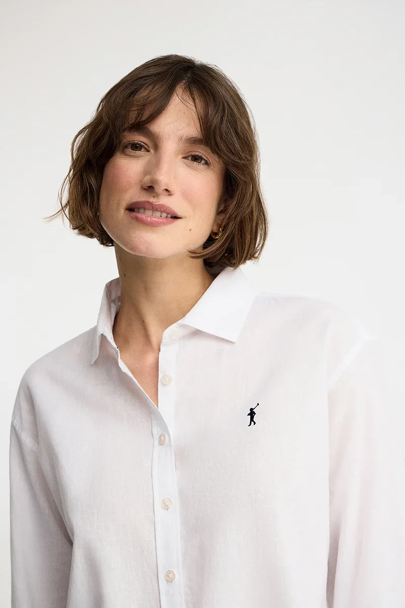 White cotton-linen shirt with loose fit and Rigby Go embroidery - Image 3