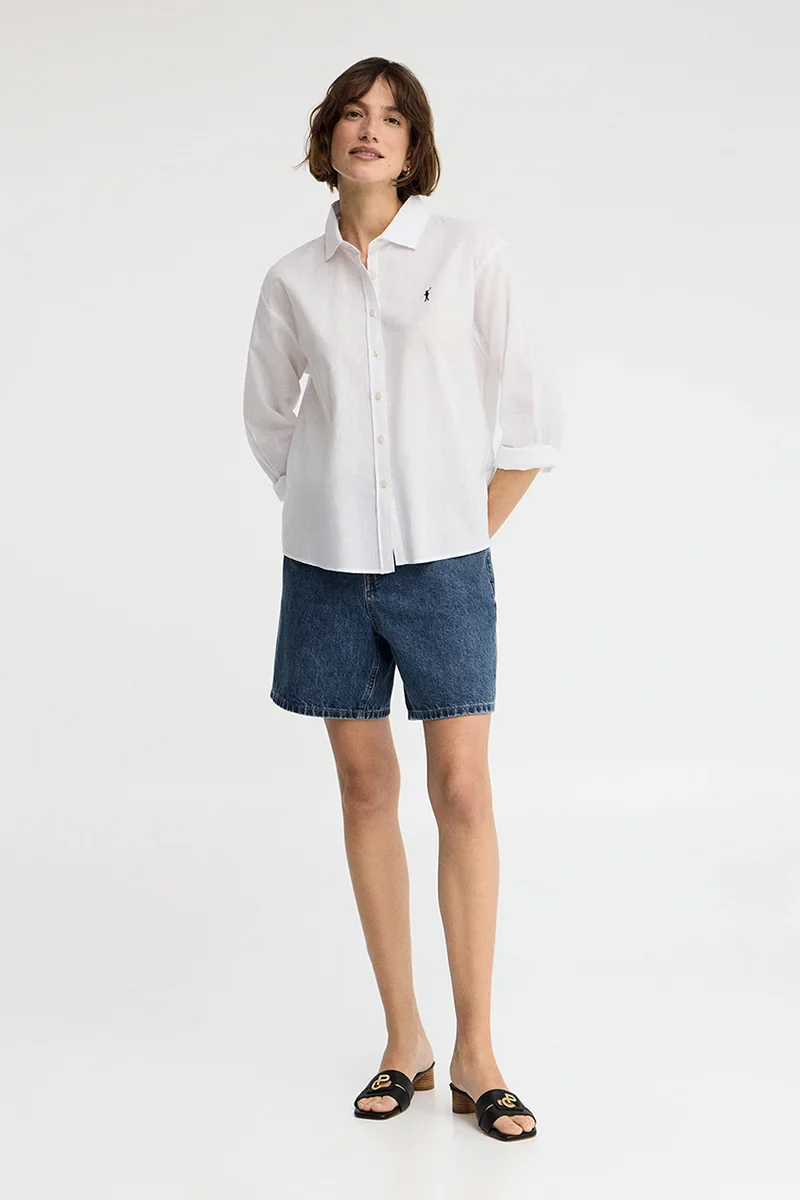 White cotton-linen shirt with loose fit and Rigby Go embroidery - Image 4