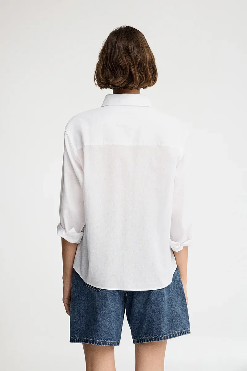 White cotton-linen shirt with loose fit and Rigby Go embroidery - Image 5