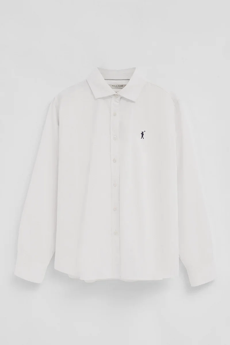 White cotton-linen shirt with loose fit and Rigby Go embroidery - Image 6