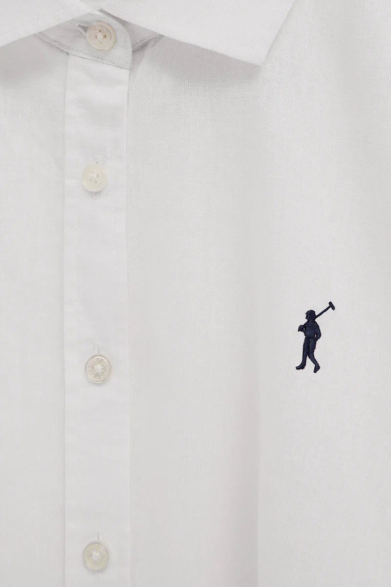 White cotton-linen shirt with loose fit and Rigby Go embroidery - Image 7