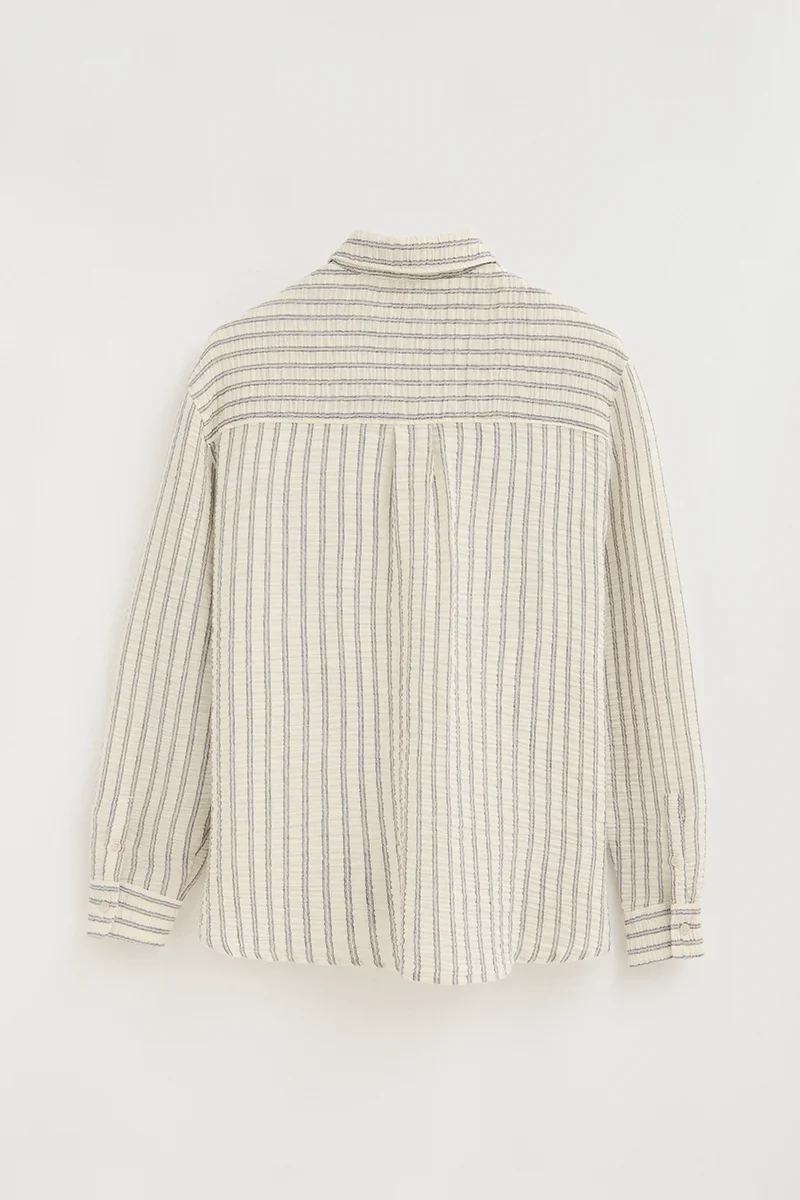 Navy-blue loose-fit striped shirt with crinkled effect and Rigby Go embroidery - Image 7