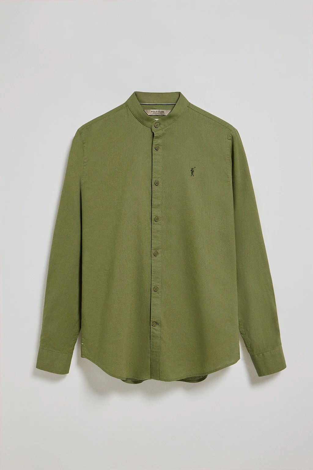 Khaki Mandarin-collar shirt in linen and cotton with Rigby Go embroidery - Image 5