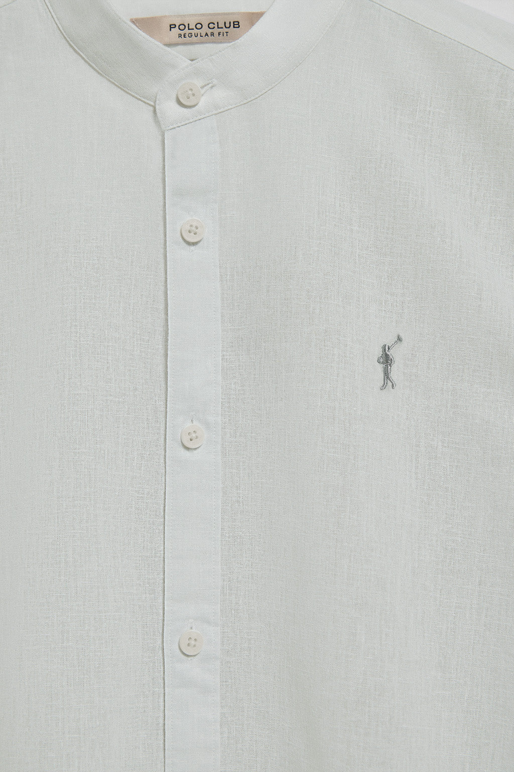 Light-green Mandarin-collar shirt in linen and cotton with Rigby Go embroidery - Image 6
