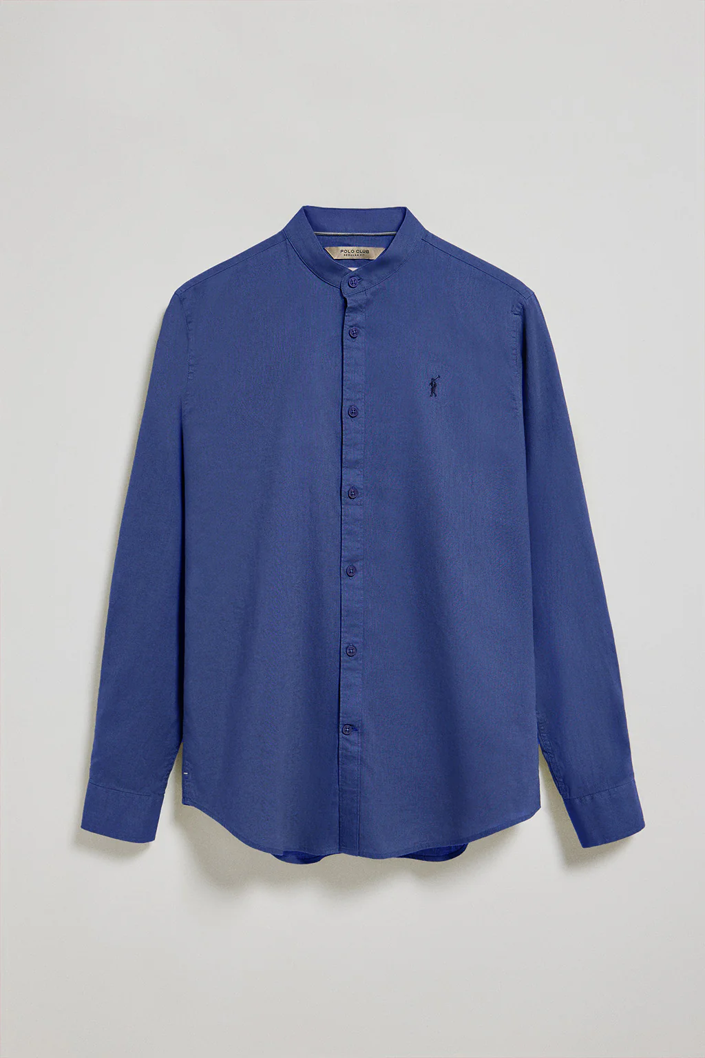 Royal-blue Mandarin-collar shirt in linen and cotton with Rigby Go embroidery - Image 5