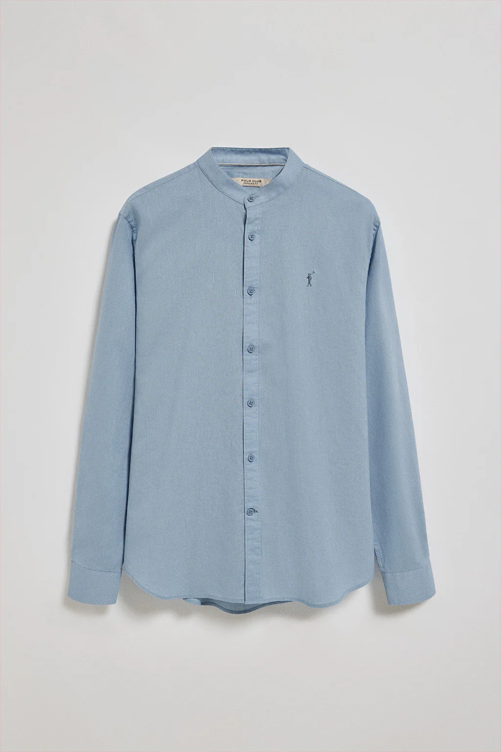 Sky-blue Mandarin-collar shirt in linen and cotton with Rigby Go embroidery - Image 5
