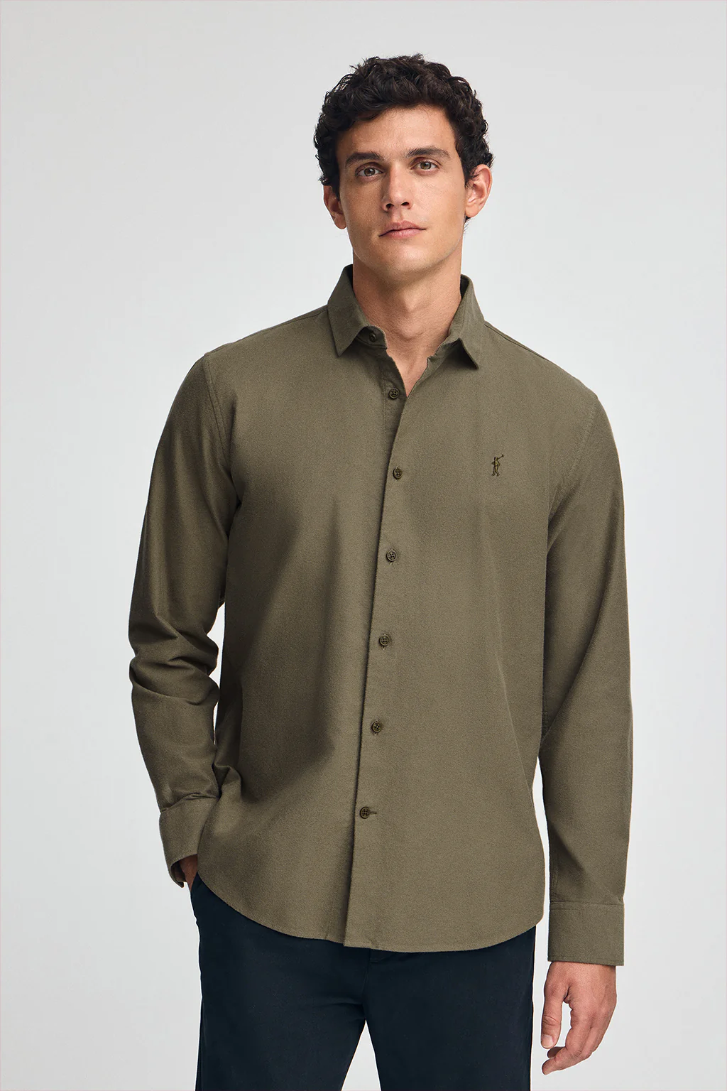 Army-green slim-fit shirt with Italian collar and Rigby Go logo