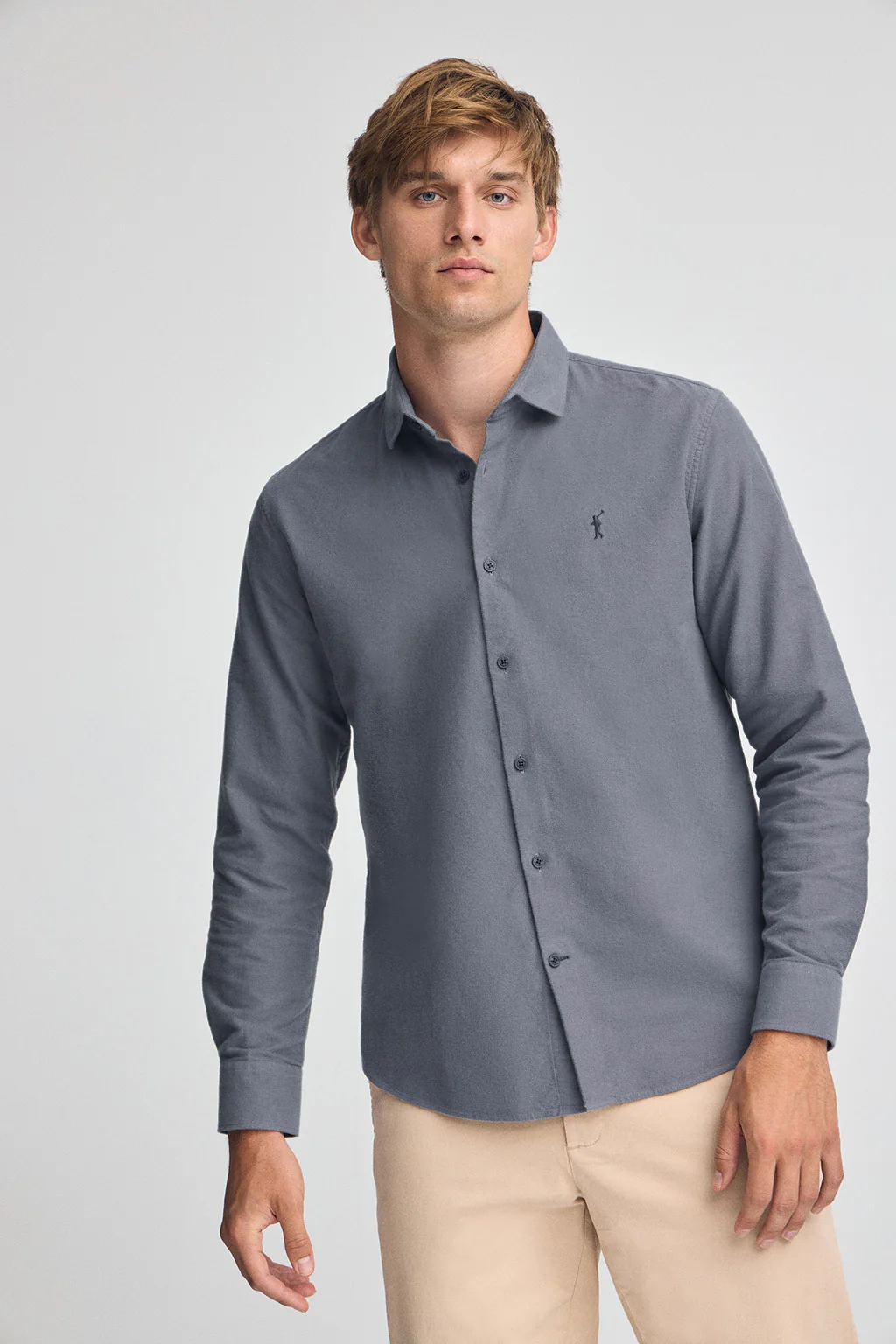 Navy-blue slim-fit shirt with Italian collar and Rigby Go logo