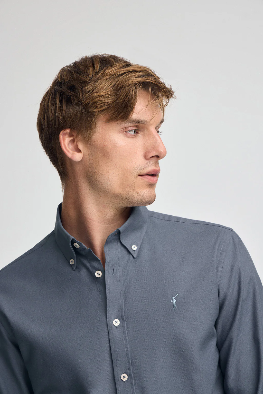 Denim-blue shirt with regular fit and Rigby Go logo - Image 2