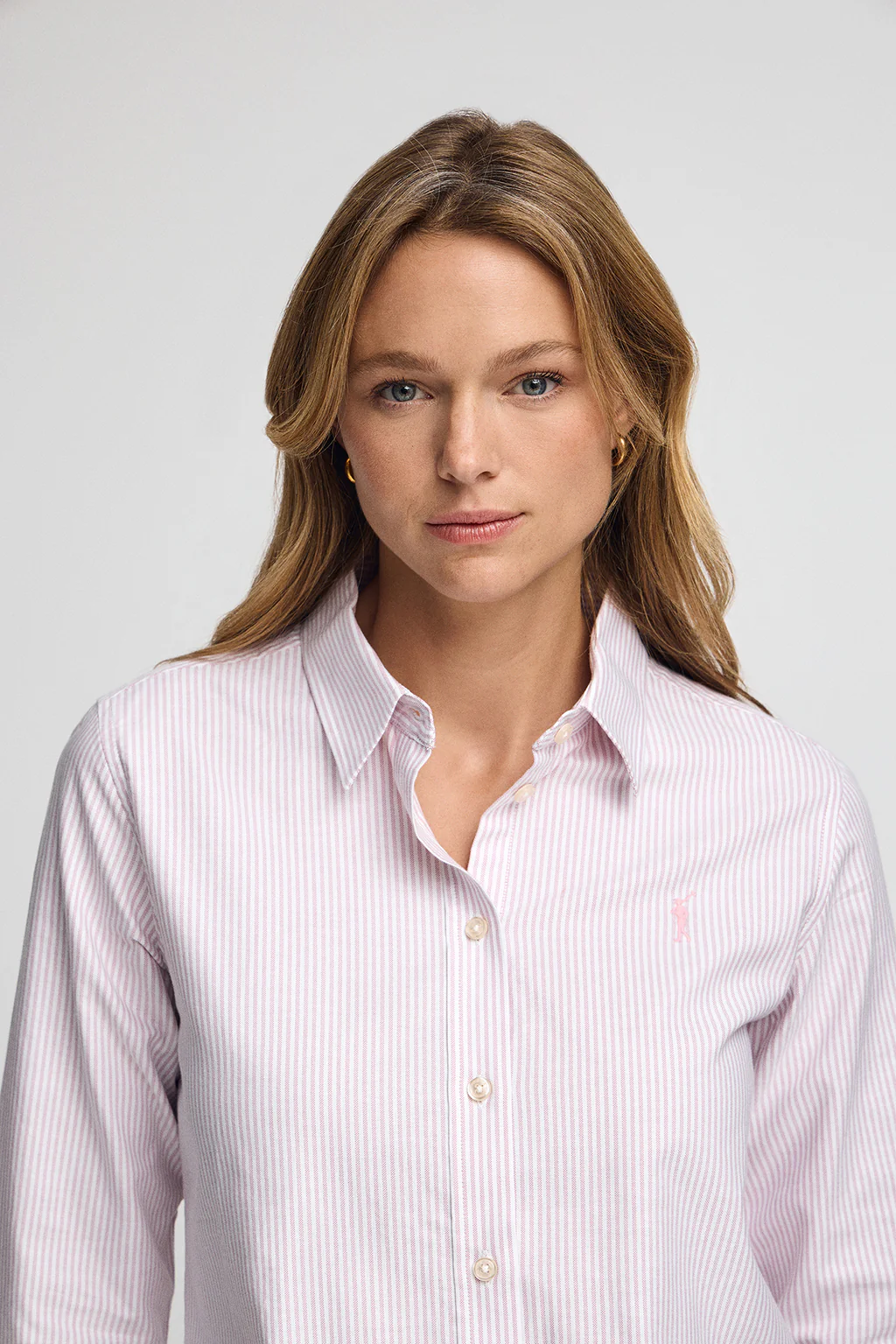 Dusty-pink striped shirt with regular fit and Rigby Go logo