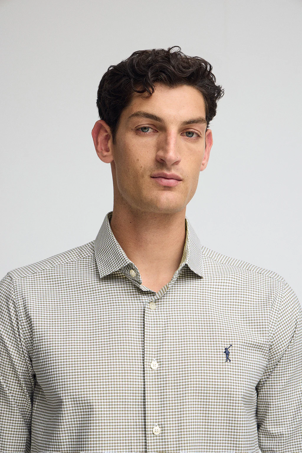 Army-green slim-fit shirt with Vichy checks and Rigby Go logo - Image 2
