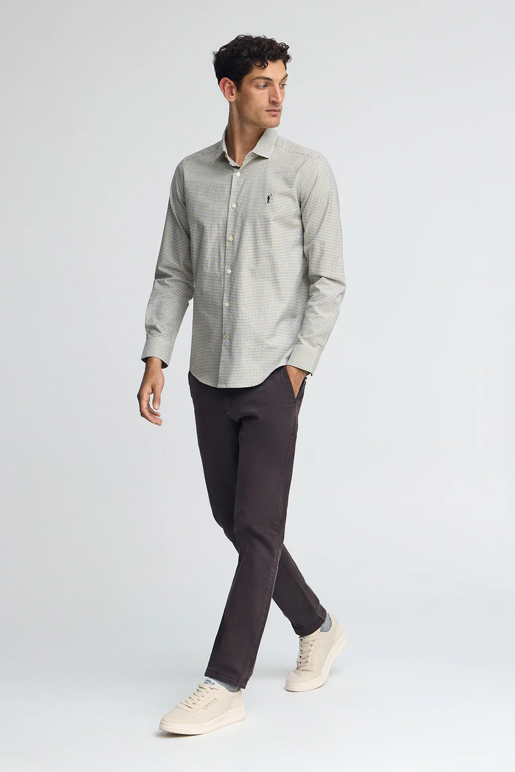 Army-green slim-fit shirt with Vichy checks and Rigby Go logo - Image 3