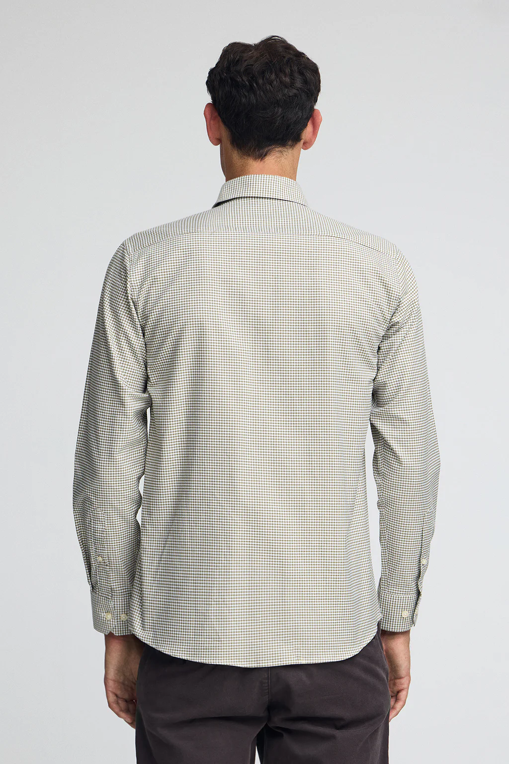 Army-green slim-fit shirt with Vichy checks and Rigby Go logo - Image 4
