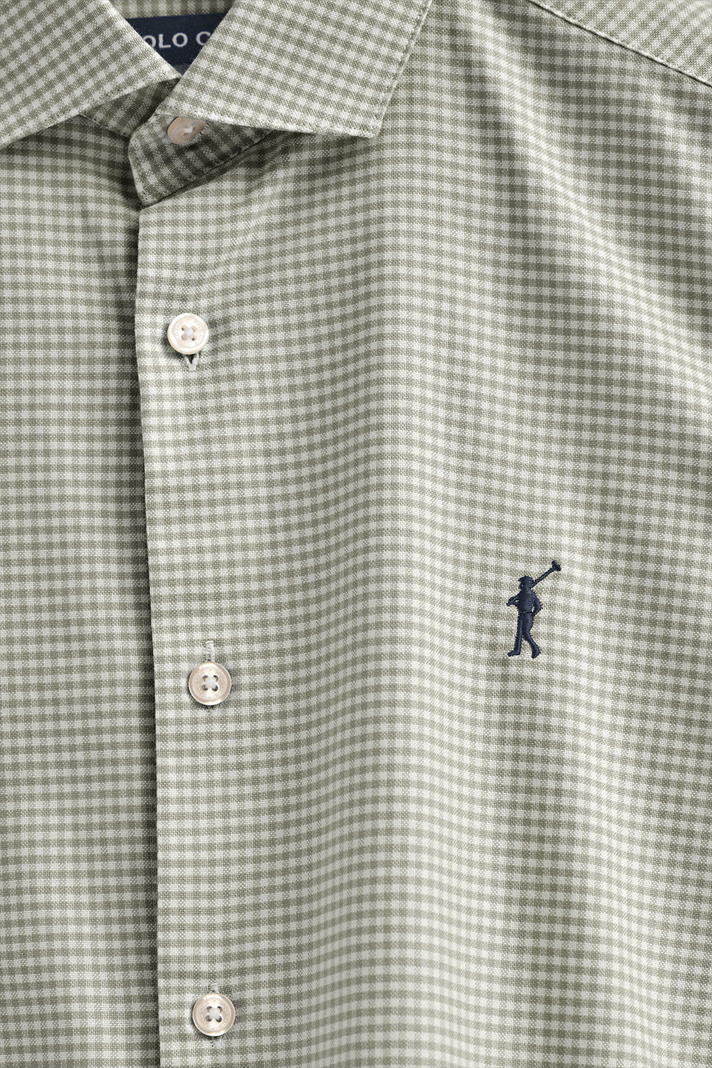 Army-green slim-fit shirt with Vichy checks and Rigby Go logo - Image 6