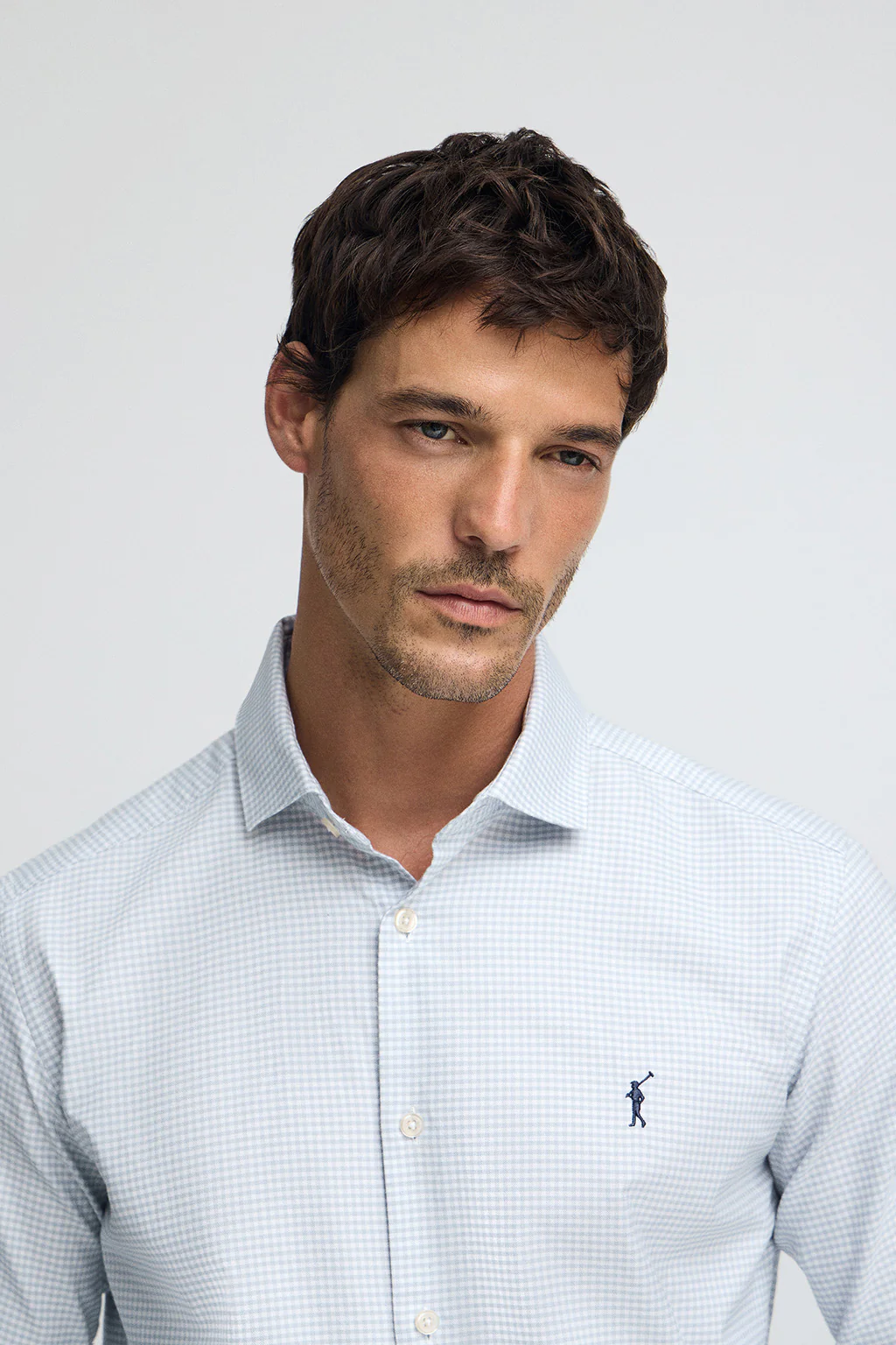 Light-blue slim-fit shirt with Vichy checks and Rigby Go logo - Image 2