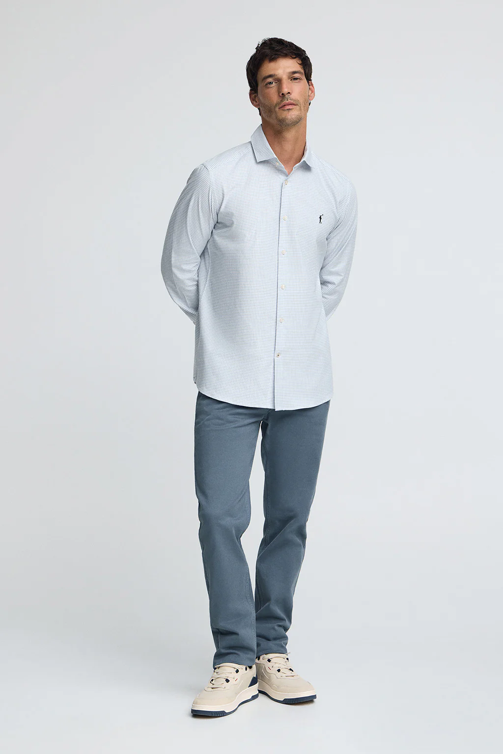 Light-blue slim-fit shirt with Vichy checks and Rigby Go logo - Image 3