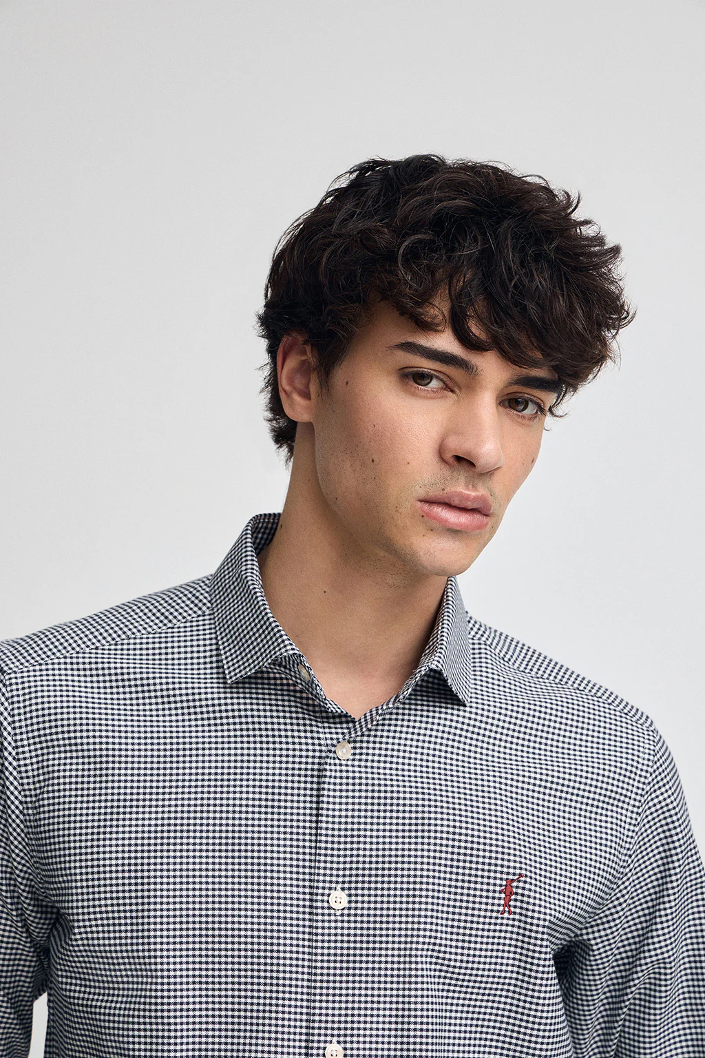 Navy-blue slim-fit shirt with Vichy checks and Rigby Go logo - Image 2
