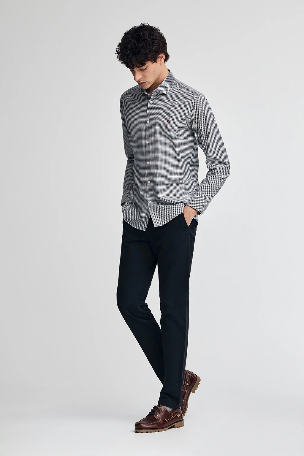 Navy-blue slim-fit shirt with Vichy checks and Rigby Go logo - Image 3