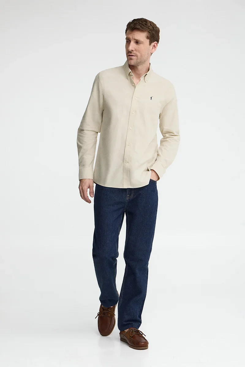 Beige regular-fit Oxford shirt with Rigby Go logo - Image 4