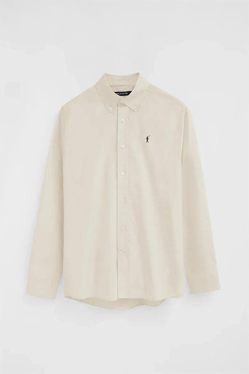 Beige regular-fit Oxford shirt with Rigby Go logo - Image 9