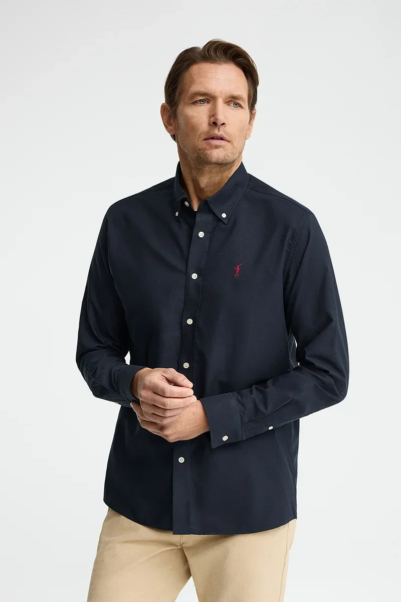 Navy-blue regular-fit Oxford shirt with Rigby Go logo