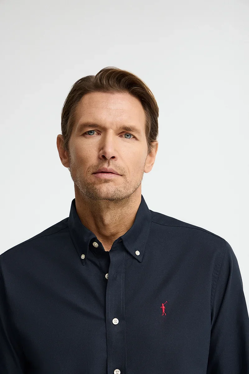 Navy-blue regular-fit Oxford shirt with Rigby Go logo - Image 3