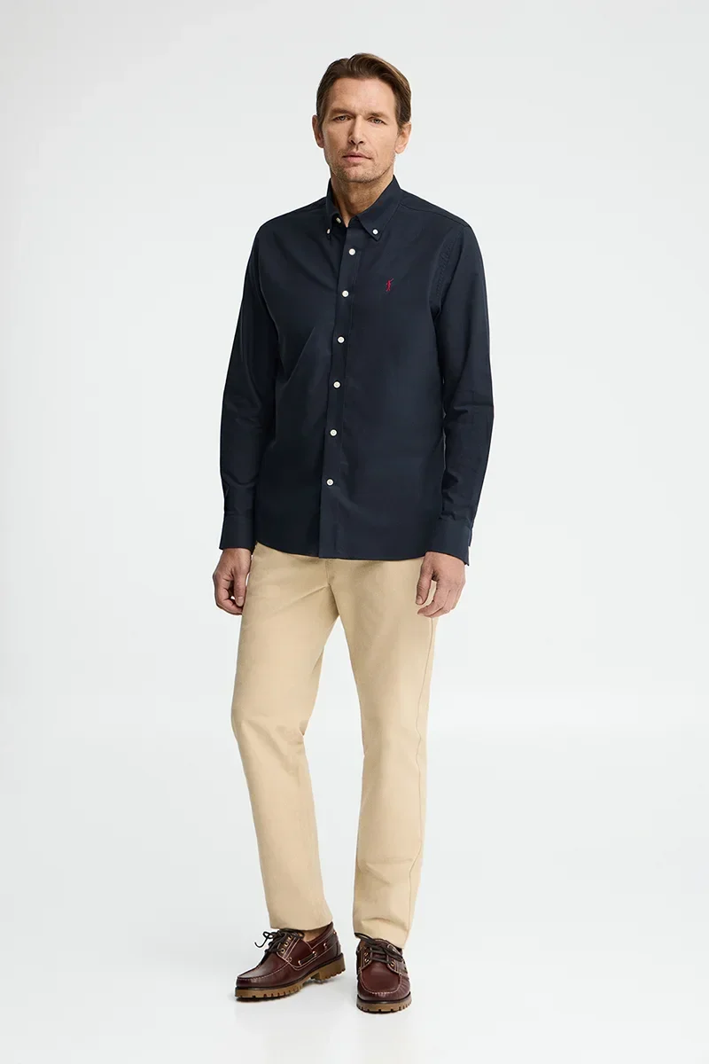 Navy-blue regular-fit Oxford shirt with Rigby Go logo - Image 4