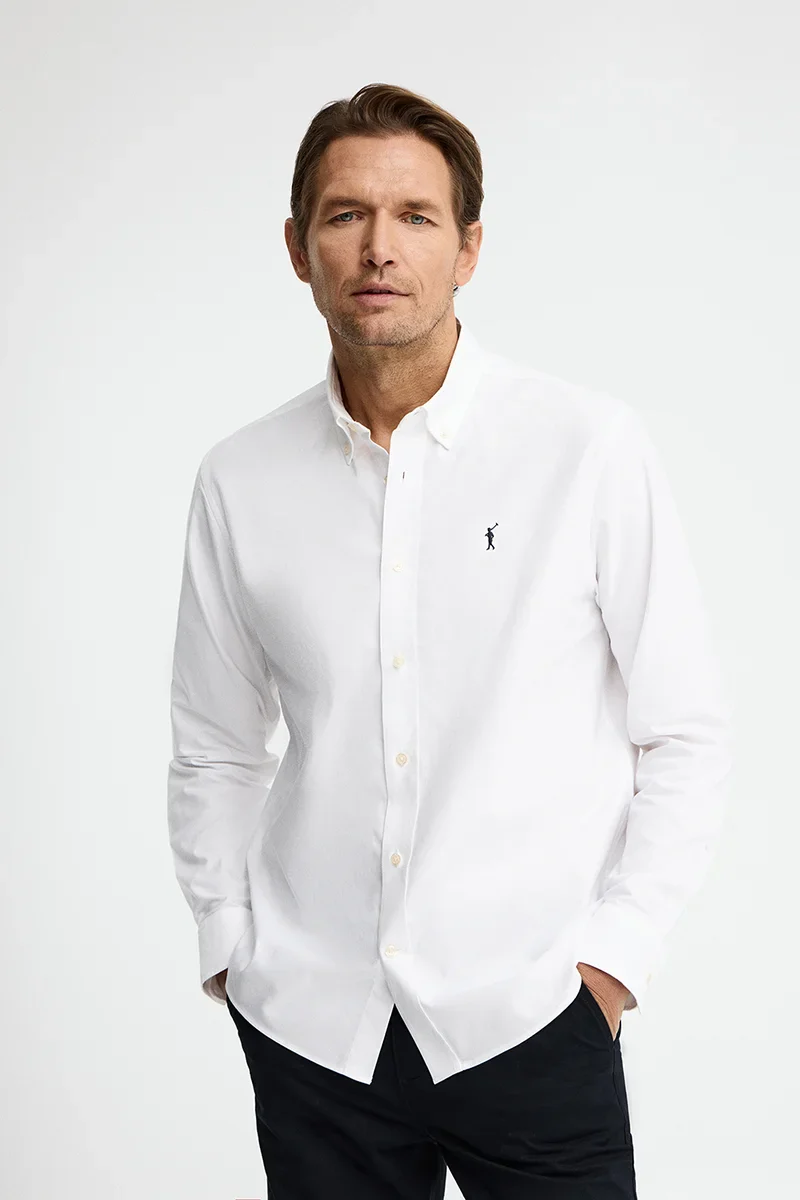White regular-fit Oxford shirt with Rigby Go logo - Image 3