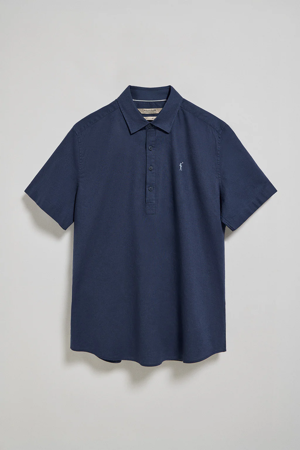 Navy-blue polo-style shirt in linen and cotton with Rigby Go embroidery - Image 5