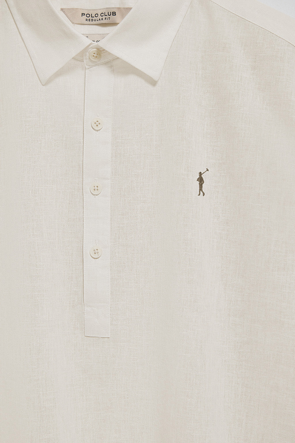 Off-white polo-style shirt in linen and cotton with Rigby Go embroidery - Image 6
