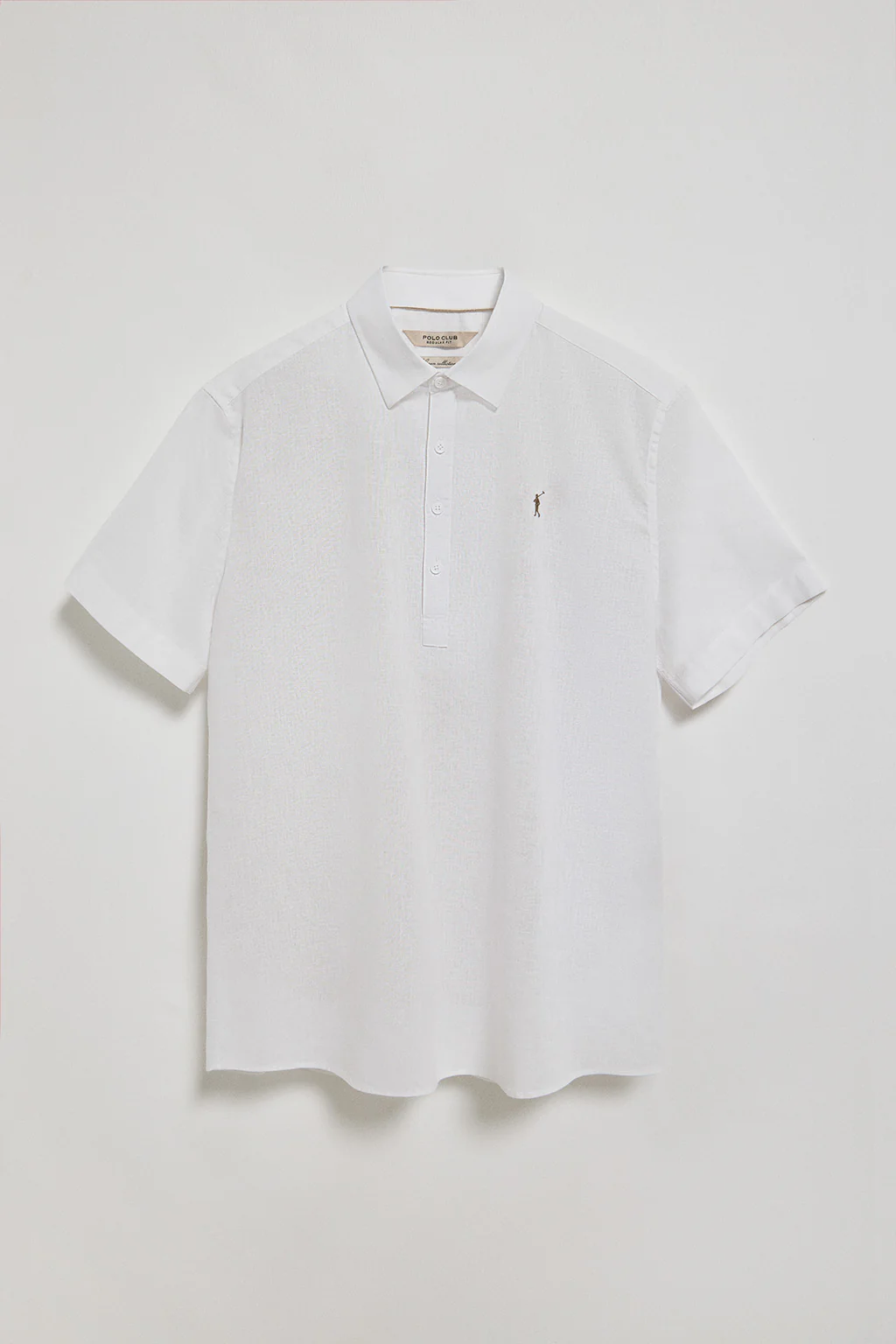 White polo-style shirt in linen and cotton with Rigby Go embroidery - Image 5