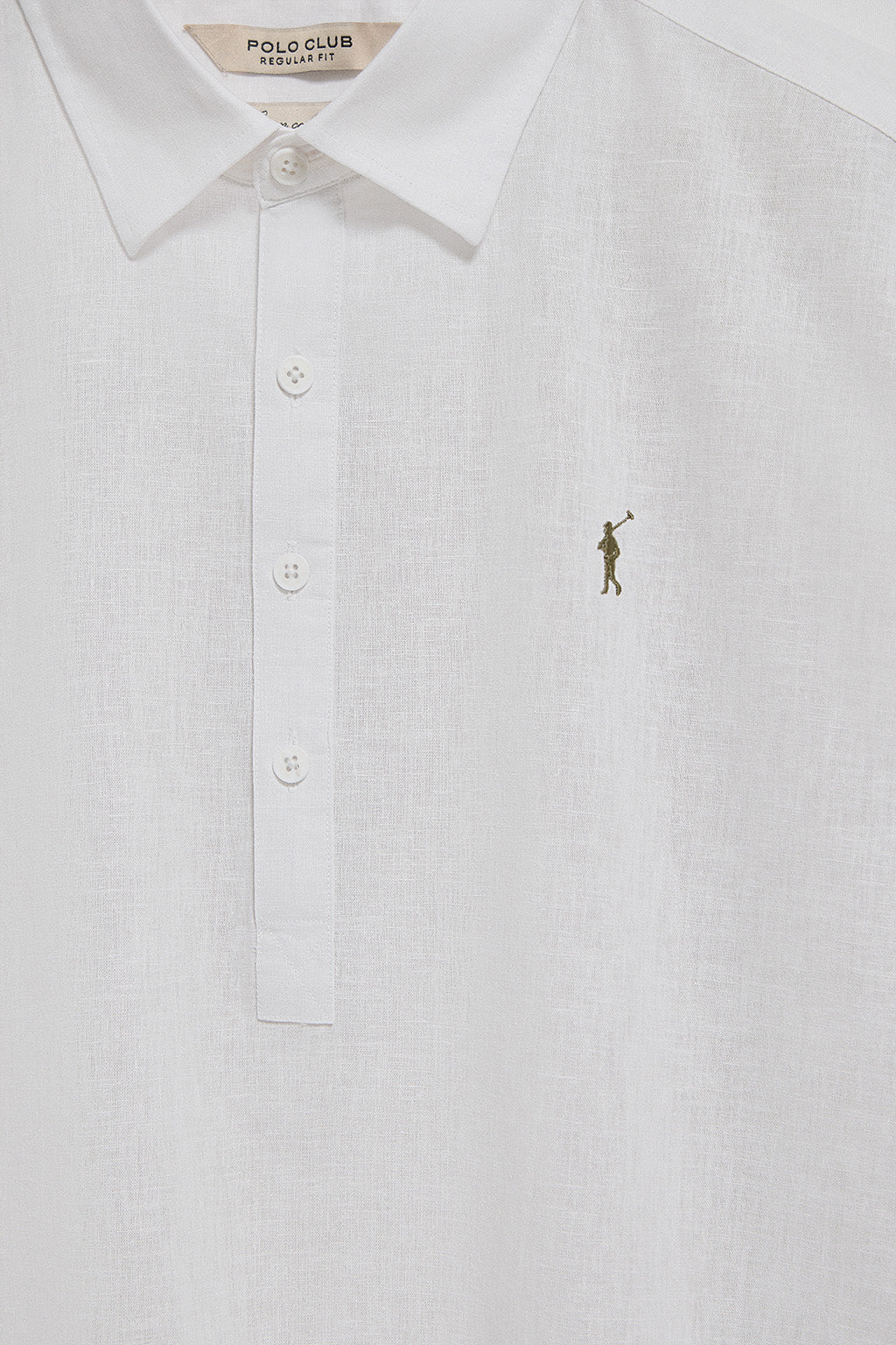 White polo-style shirt in linen and cotton with Rigby Go embroidery - Image 6