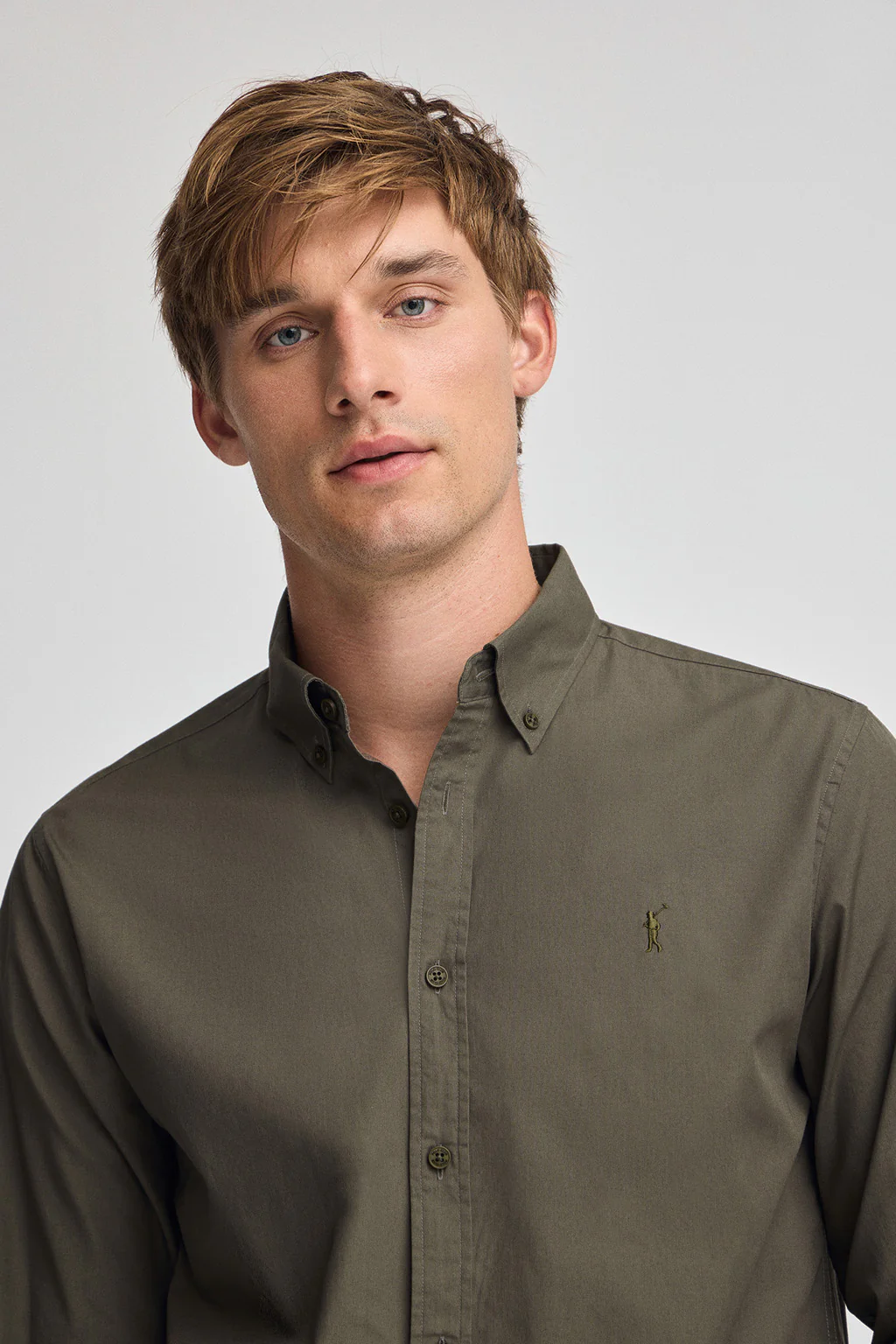 Army-green poplin shirt with regular fit and Rigby Go logo - Image 2