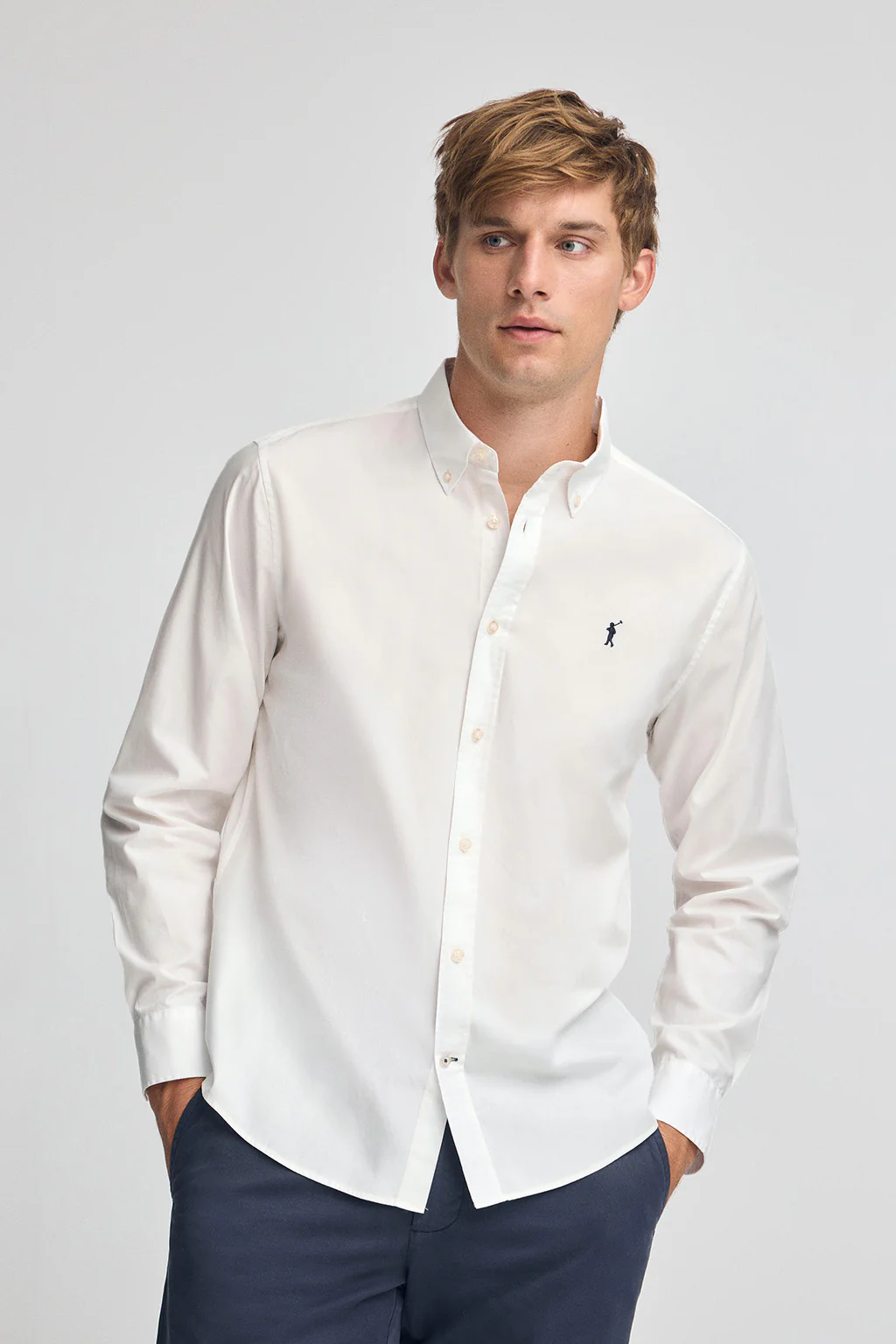 Nude poplin shirt with regular fit and Rigby Go logo