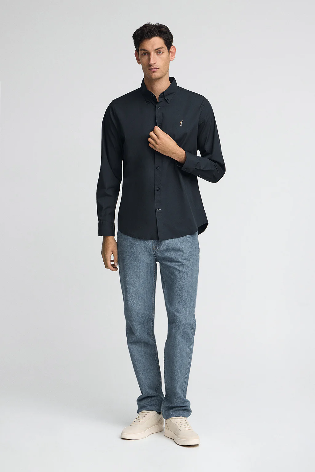 Navy-blue poplin shirt with regular fit and Rigby Go logo - Image 3
