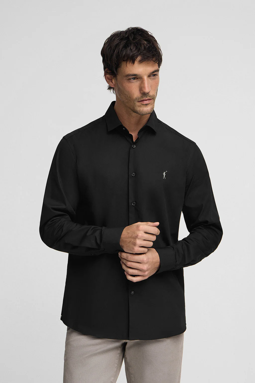 Black poplin shirt with slim fit and Rigby Go logo