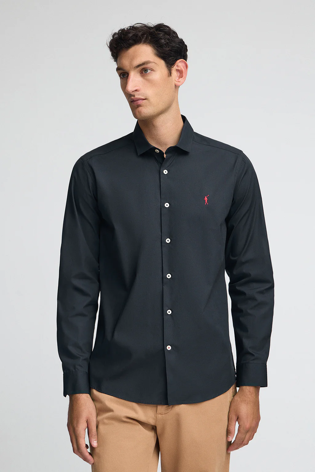 Navy-blue poplin shirt with slim fit and Rigby Go logo