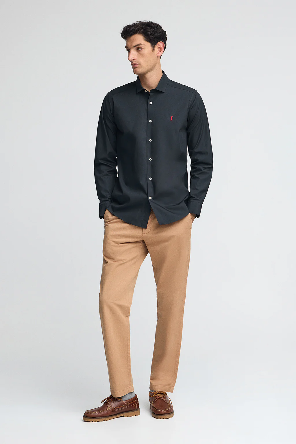 Navy-blue poplin shirt with slim fit and Rigby Go logo - Image 3