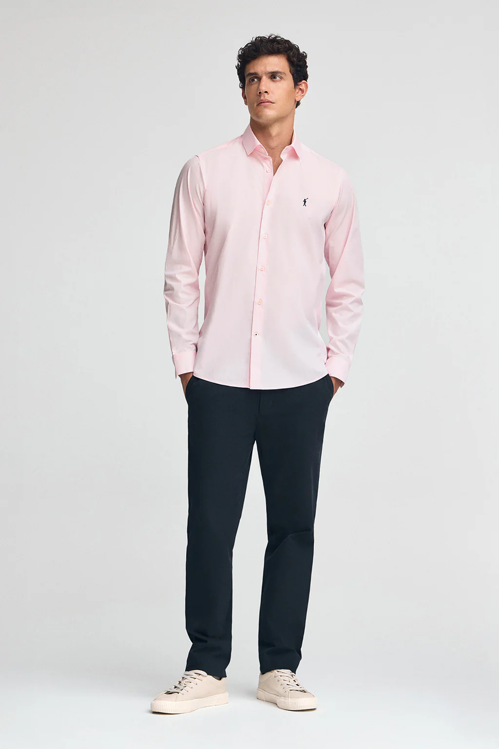 Pink poplin shirt with slim fit and Rigby Go logo - Image 3