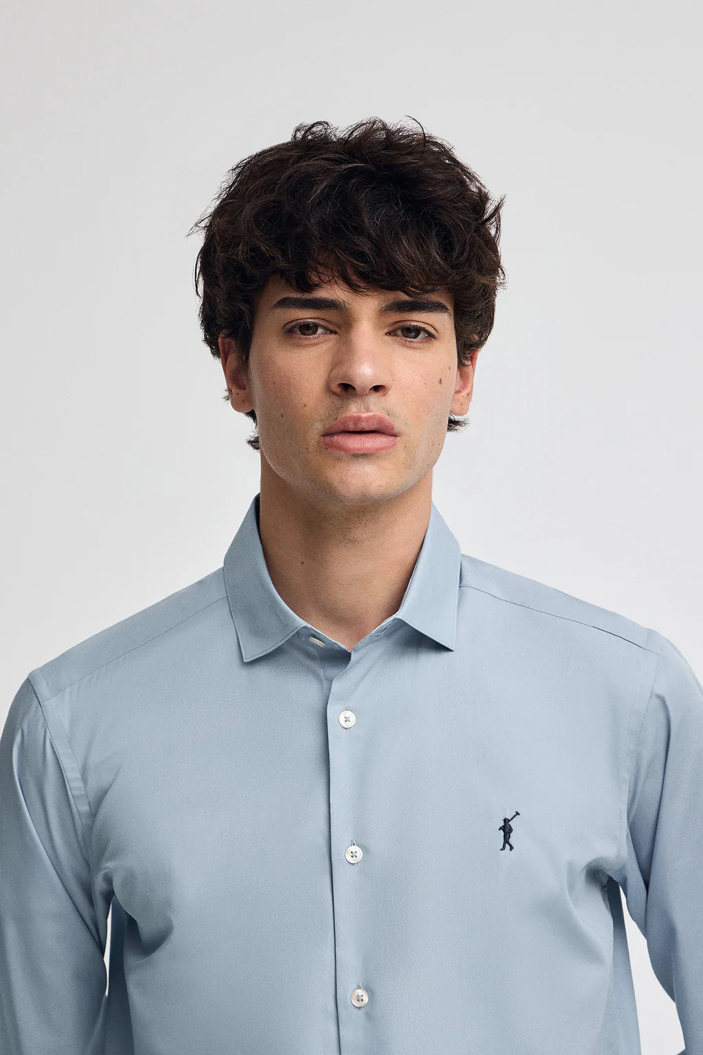 Sky-blue poplin shirt with slim fit and Rigby Go logo - Image 2