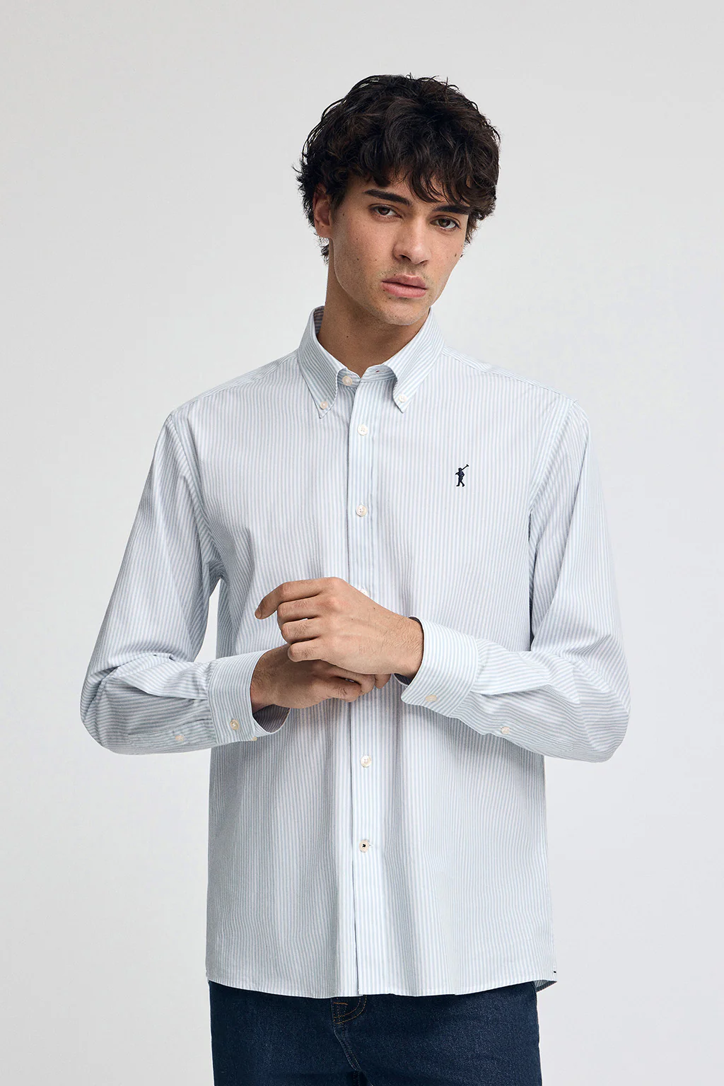 Light-blue striped shirt with regular fit and Rigby Go logo